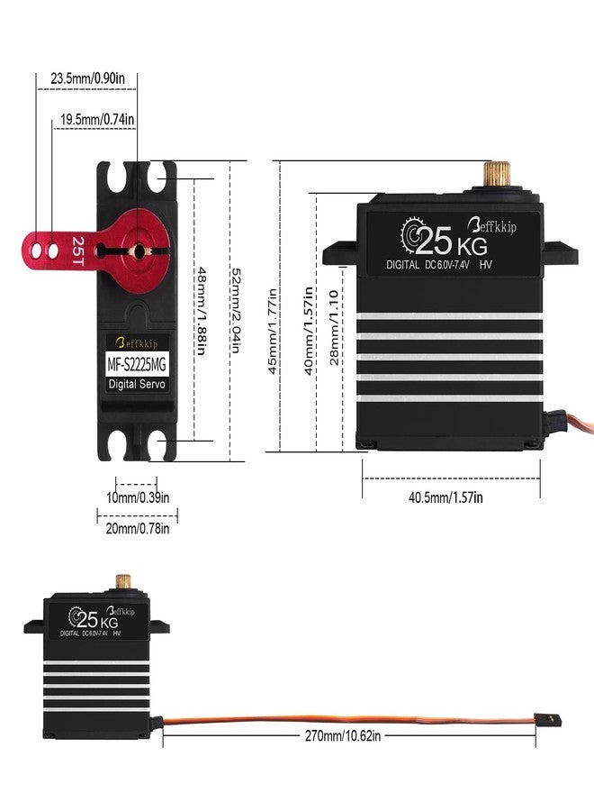 Beffkkip محركان سيرفو رقميان عاليان العزم بقوة 25 كجم، مزودان بتروس معدنية كاملة ومقاومة للماء، مع ذراع سيرفو 25T، مناسبان لسيارات التحكم عن بعد والروبوتات الزاحفة، بزاوية تحكم 180 درجة. - Image 5